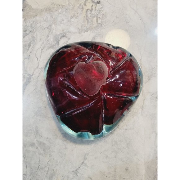 Vintage MCM Murano Glass Ashtray Blue Red Beautiful Heavy! - Picture 3 of 6